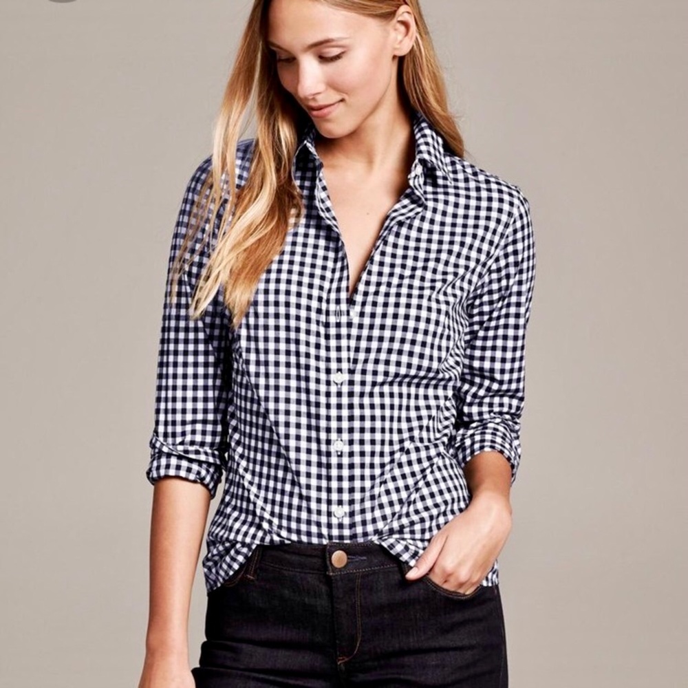 BR Petite Non-Iron Shirt – Navy & White Gingham
